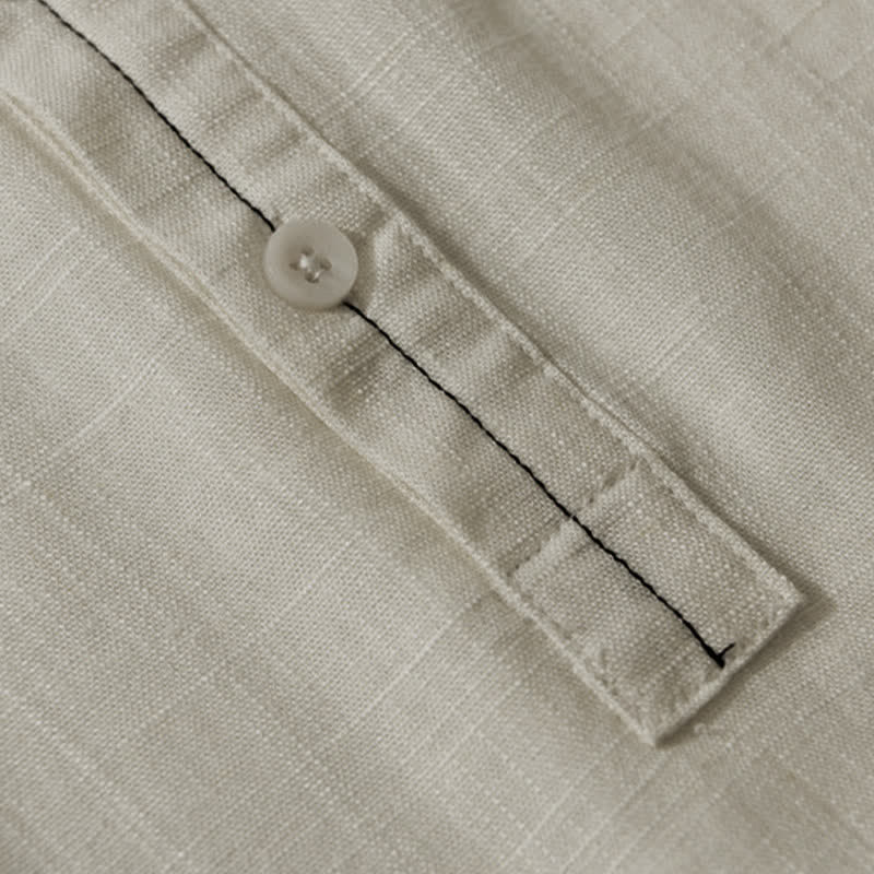 Buddha Stones Camicia da uomo estiva casual a maniche corte con colletto alla coreana, bottoni e taschino, stile Tang. - image 12