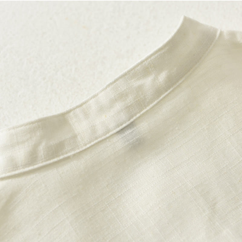 Buddha Stones Camicia da uomo estiva casual a maniche corte con colletto alla coreana, bottoni e taschino, stile Tang. - image 3