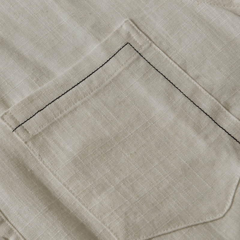 Buddha Stones Camicia da uomo estiva casual a maniche corte con colletto alla coreana, bottoni e taschino, stile Tang. - image 11