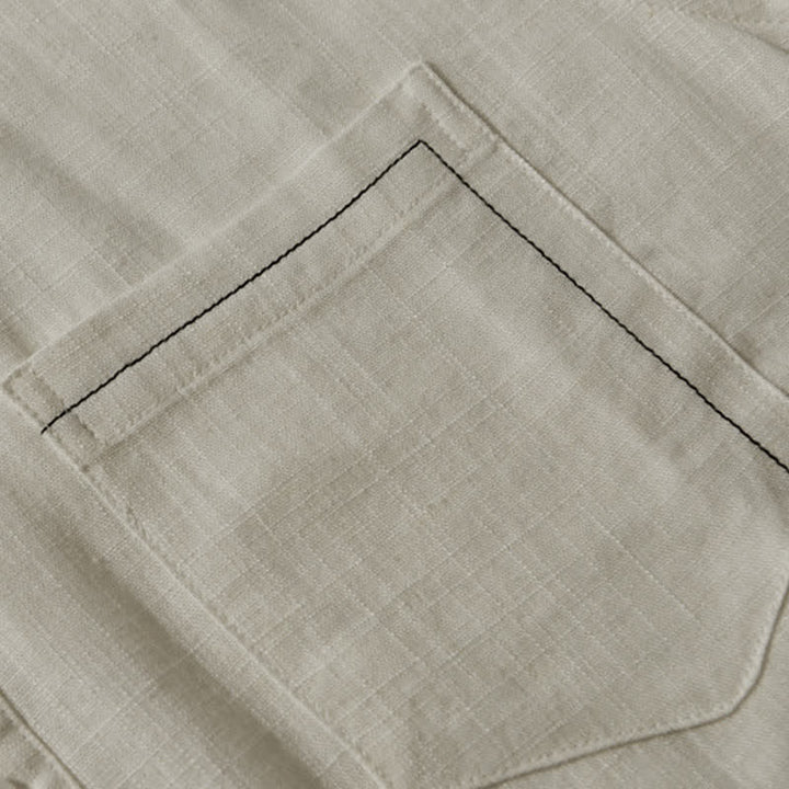 Buddha Stones Camicia da uomo estiva casual a maniche corte con colletto alla coreana, bottoni e taschino, stile Tang. - image 11