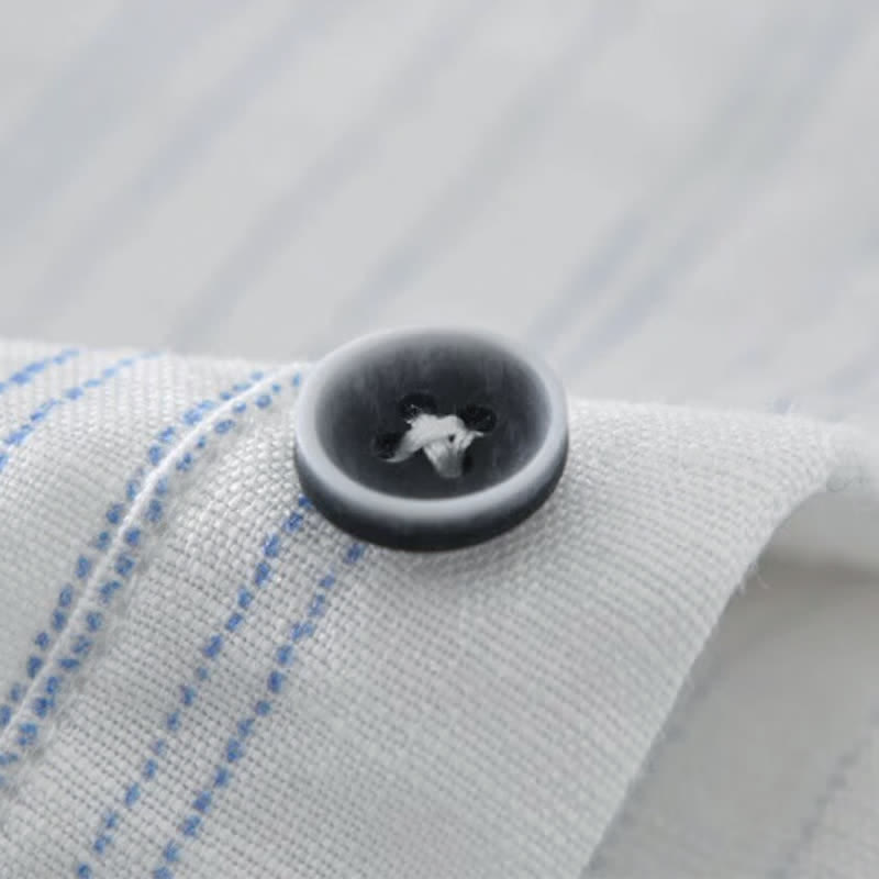 Buddha Stones Camicia da uomo estiva casual a maniche corte con colletto alla coreana e righe, stile Tang. - image 4