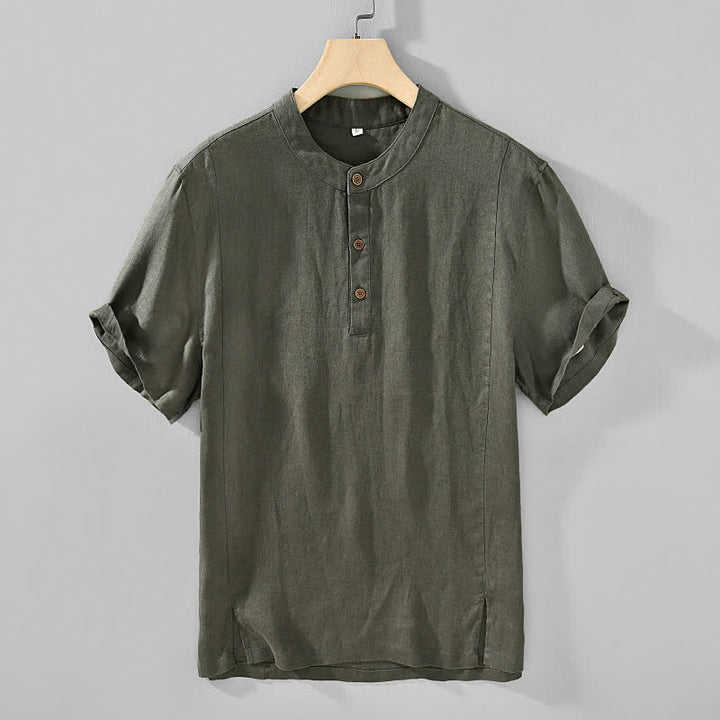 Buddha Stones Camicia da uomo a maniche corte, stile estivo Tang, casual, con colletto alla coreana e bottoni, tinta unita. - Verde oliva scuro - US/UK/AU44, EU54 (4XL) - image 8