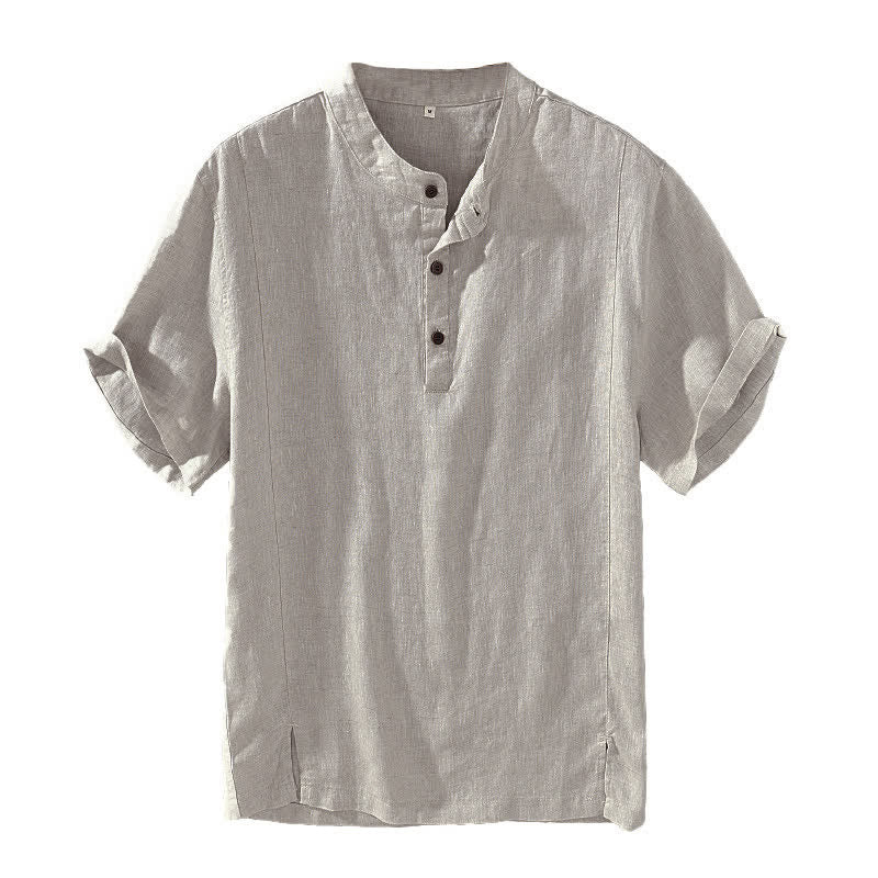 Buddha Stones Camicia da uomo a maniche corte, stile estivo Tang, casual, con colletto alla coreana e bottoni, tinta unita. - image 4