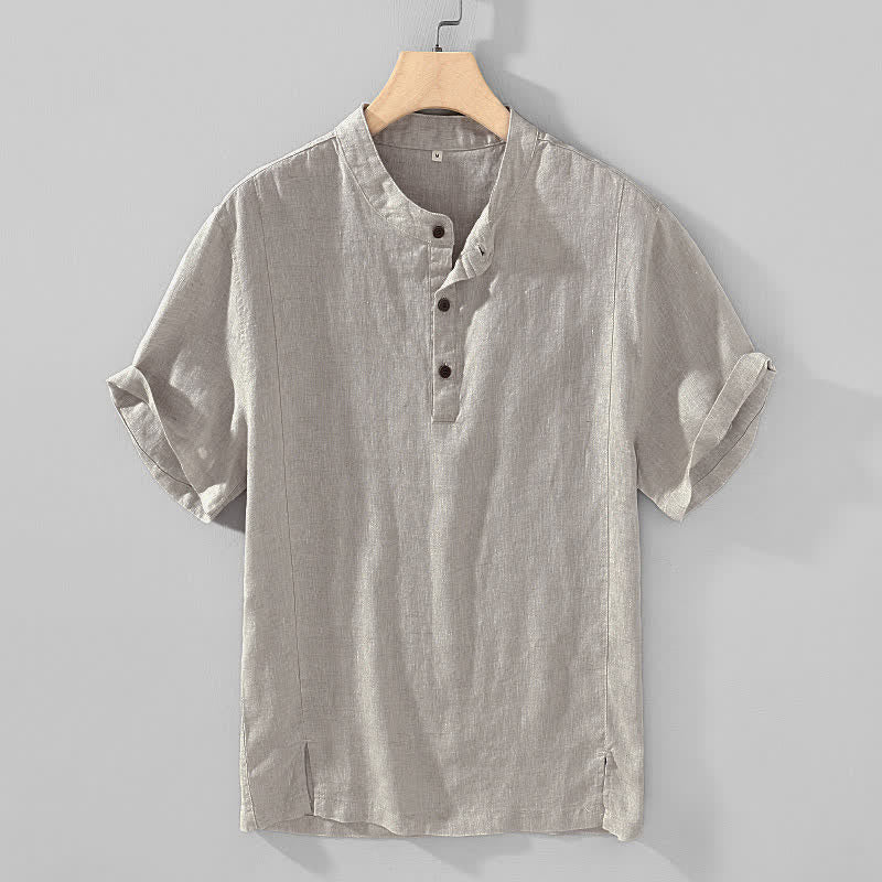 Buddha Stones Camicia da uomo a maniche corte, stile estivo Tang, casual, con colletto alla coreana e bottoni, tinta unita. - Gainsboro - US/UK/AU44, EU54 (4XL) - image 3