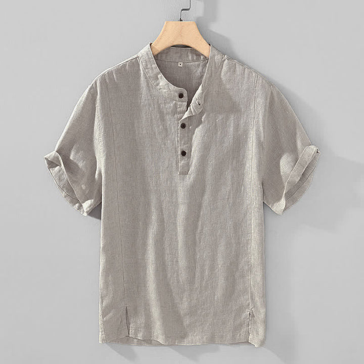 Buddha Stones Camicia da uomo a maniche corte, stile estivo Tang, casual, con colletto alla coreana e bottoni, tinta unita. - Gainsboro - US/UK/AU44, EU54 (4XL) - image 3