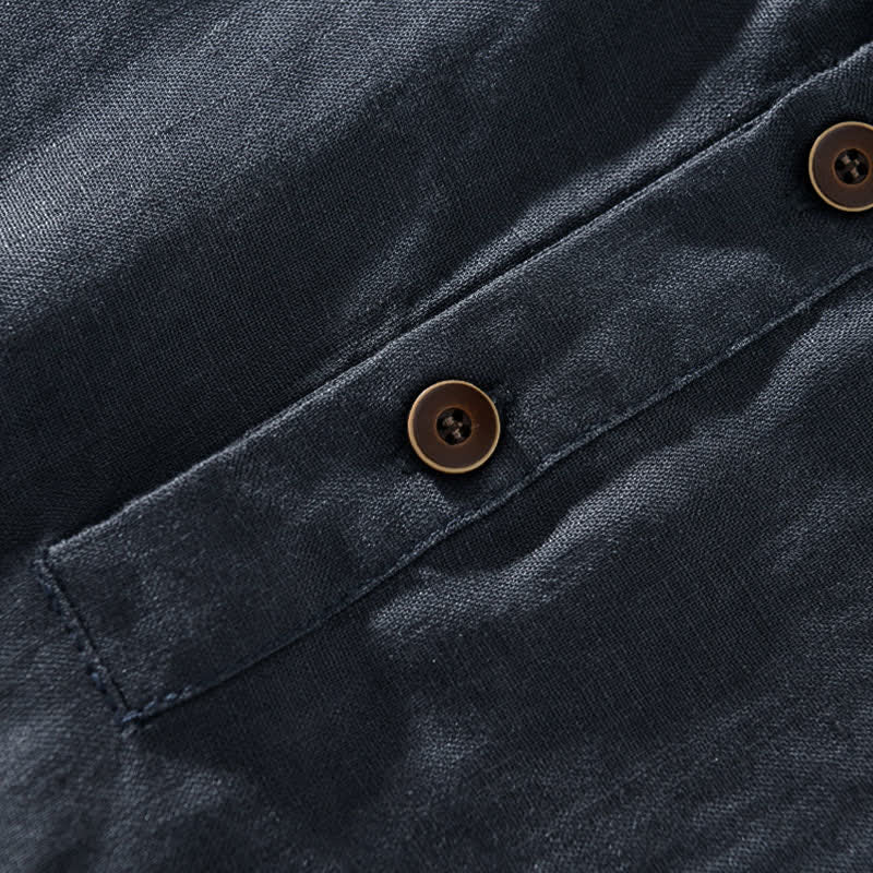 Buddha Stones Camicia da uomo a maniche corte, stile estivo Tang, casual, con colletto alla coreana e bottoni, tinta unita. - image 2