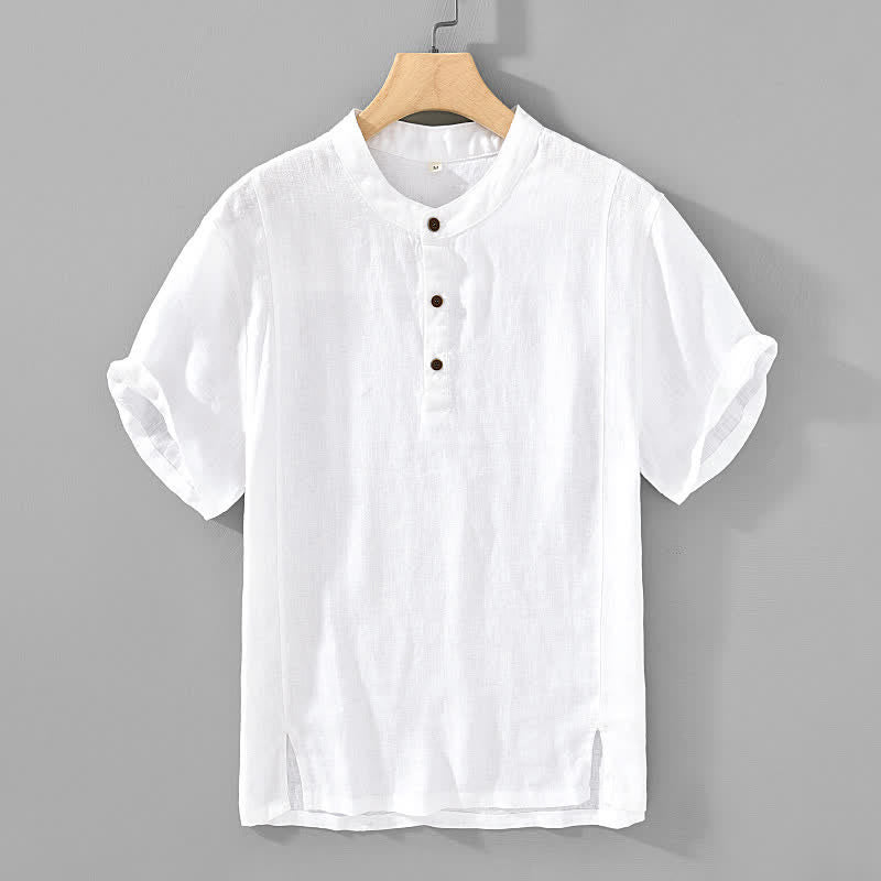Buddha Stones Camicia da uomo a maniche corte, stile estivo Tang, casual, con colletto alla coreana e bottoni, tinta unita. - Bianco - US/UK/AU44, EU54 (4XL) - image 10
