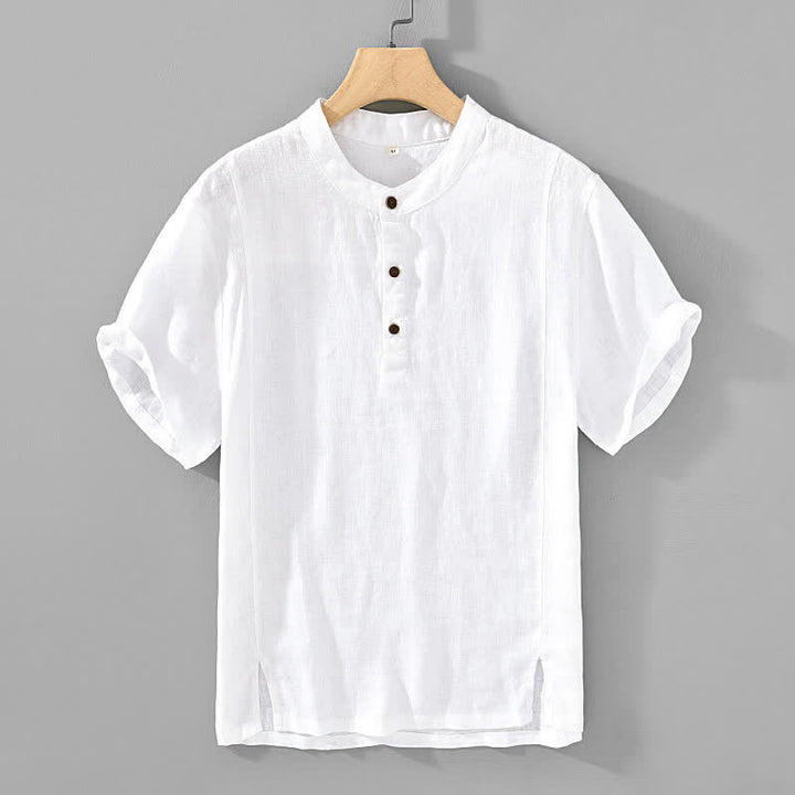 Buddha Stones Camicia da uomo a maniche corte, stile estivo Tang, casual, con colletto alla coreana e bottoni, tinta unita. - Bianco - US/UK/AU44, EU54 (4XL) - image 10