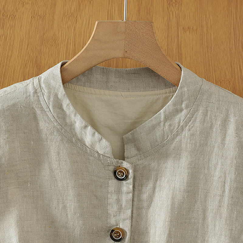Buddha Stones Camicia senza maniche da donna Summer Tang, minimalista, con colletto alla coreana, abbottonatura frontale e tasca, tinta unita. - image 1