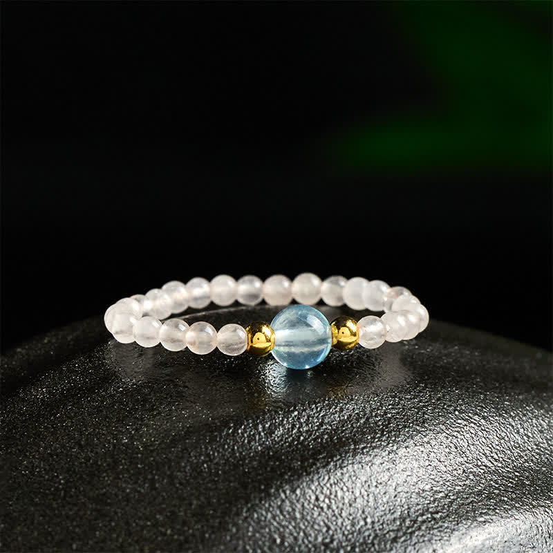 Buddha Stones Anello elastico curativo con mini perline da 2 mm in rodonite naturale, acquamarina, topazio e quarzo rosa. - image 16