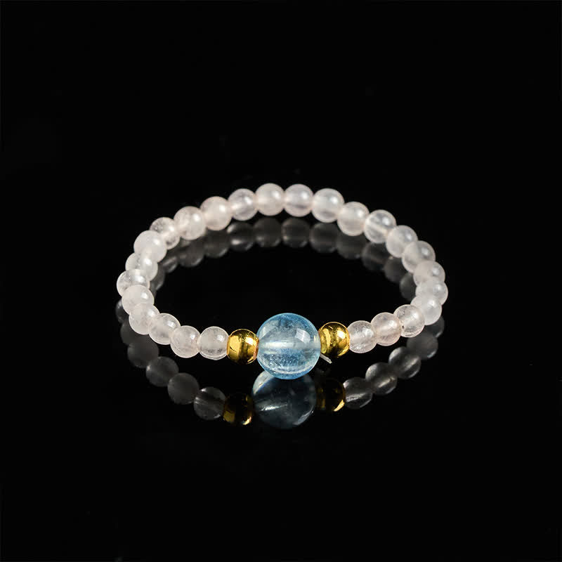 Buddha Stones Anello elastico curativo con mini perline da 2 mm in rodonite naturale, acquamarina, topazio e quarzo rosa. - image 15