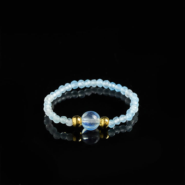 Buddha Stones Anello elastico curativo con mini perline da 2 mm in rodonite naturale, acquamarina, topazio e quarzo rosa. - image 21