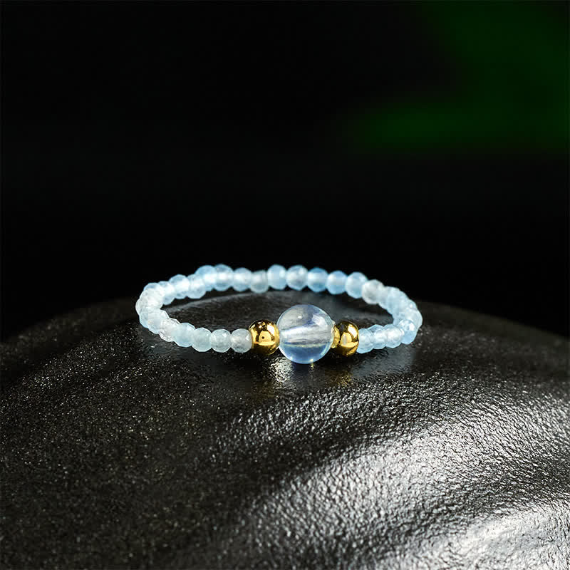Buddha Stones Anello elastico curativo con mini perline da 2 mm in rodonite naturale, acquamarina, topazio e quarzo rosa. - image 22