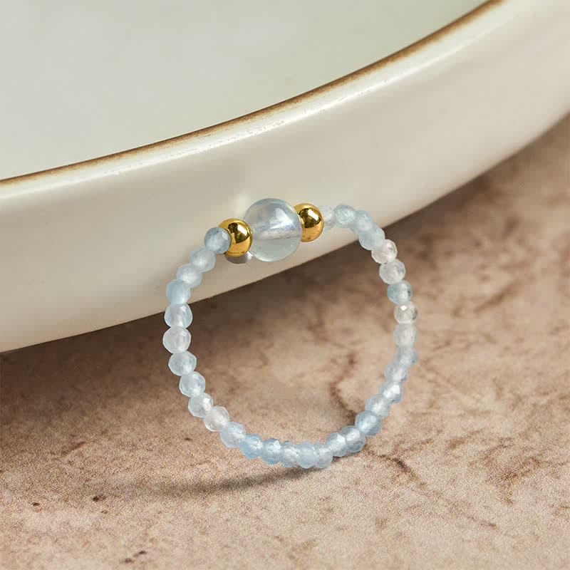 Buddha Stones Anello elastico curativo con mini perline da 2 mm in rodonite naturale, acquamarina, topazio e quarzo rosa. - image 20