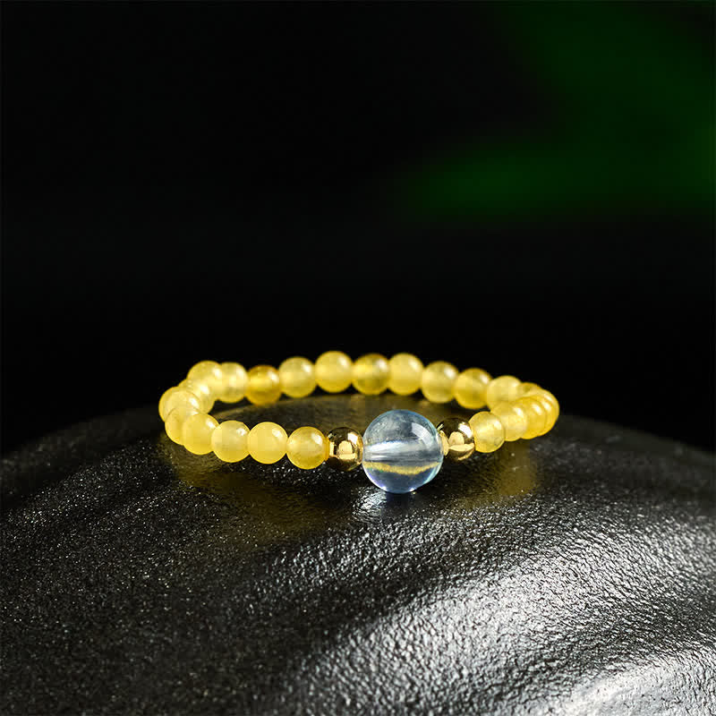 Buddha Stones Anello elastico curativo con mini perline da 2 mm in rodonite naturale, acquamarina, topazio e quarzo rosa. - image 10