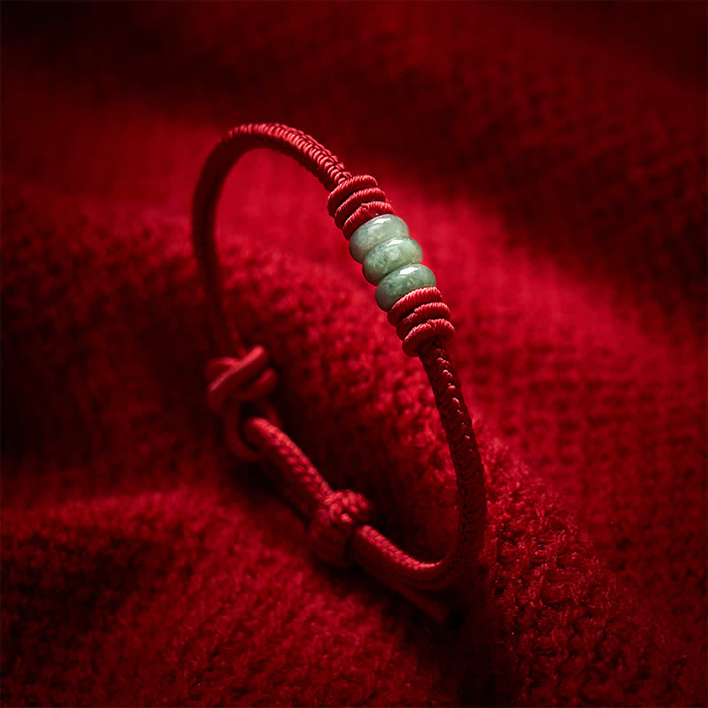 Buddha Stones Braccialetto intrecciato a nodo scorrevole con cordino rosso e giada, fatto a mano. - Rosso scuro - 5,91-7,48 pollici (15-19 cm) - image 0