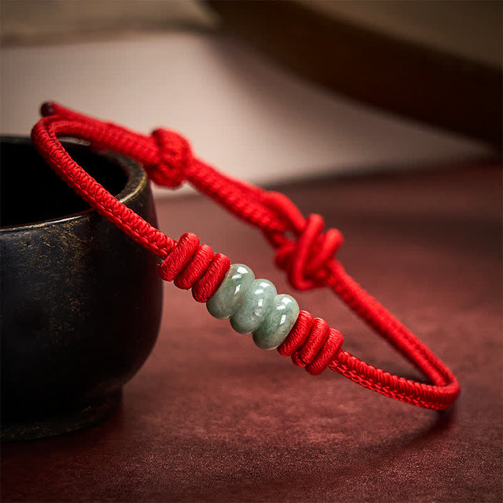Buddha Stones Braccialetto intrecciato a nodo scorrevole con cordino rosso e giada, fatto a mano. - Rosso - 5,91-7,48 pollici (15-19 cm) - image 8