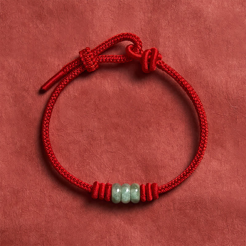 Buddha Stones Braccialetto intrecciato a nodo scorrevole con cordino rosso e giada, fatto a mano. - image 10