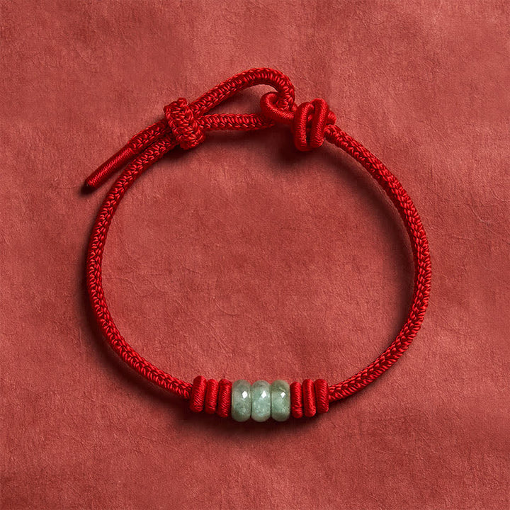 Buddha Stones Braccialetto intrecciato a nodo scorrevole con cordino rosso e giada, fatto a mano. - image 10