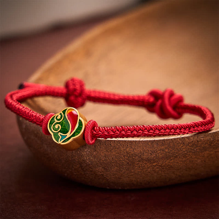 Buddha Stones Braccialetto regolabile con cordino intrecciato a doppia carpa koi, fatto a mano con filo rosso. - image 3