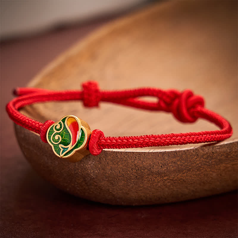 Buddha Stones Braccialetto regolabile con cordino intrecciato a doppia carpa koi, fatto a mano con filo rosso. - image 10