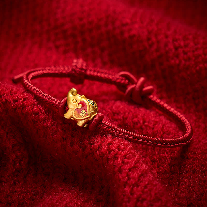 Buddha Stones Braccialetto regolabile intrecciato a mano con cordino rosso, elefante, amore e cuore, protezione. - image 3