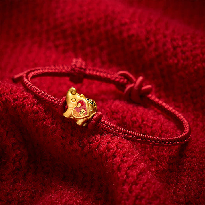 Buddha Stones Braccialetto regolabile intrecciato a mano con cordino rosso, elefante, amore e cuore, protezione. - image 3