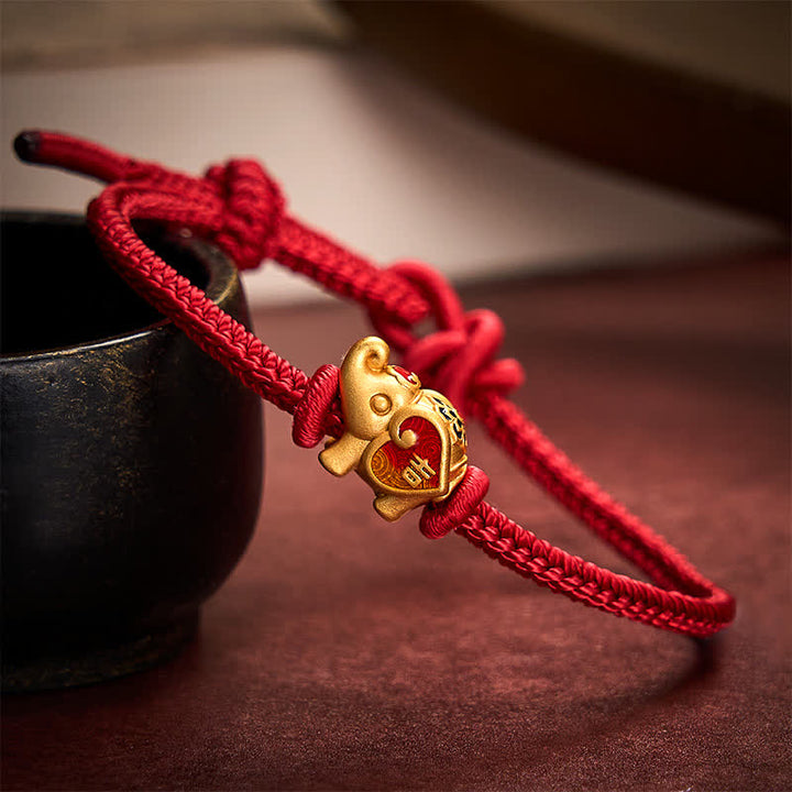 Buddha Stones Braccialetto regolabile intrecciato a mano con cordino rosso, elefante, amore e cuore, protezione. - Rosso scuro - 5,91-7,48 pollici (15-19 cm) - image 0