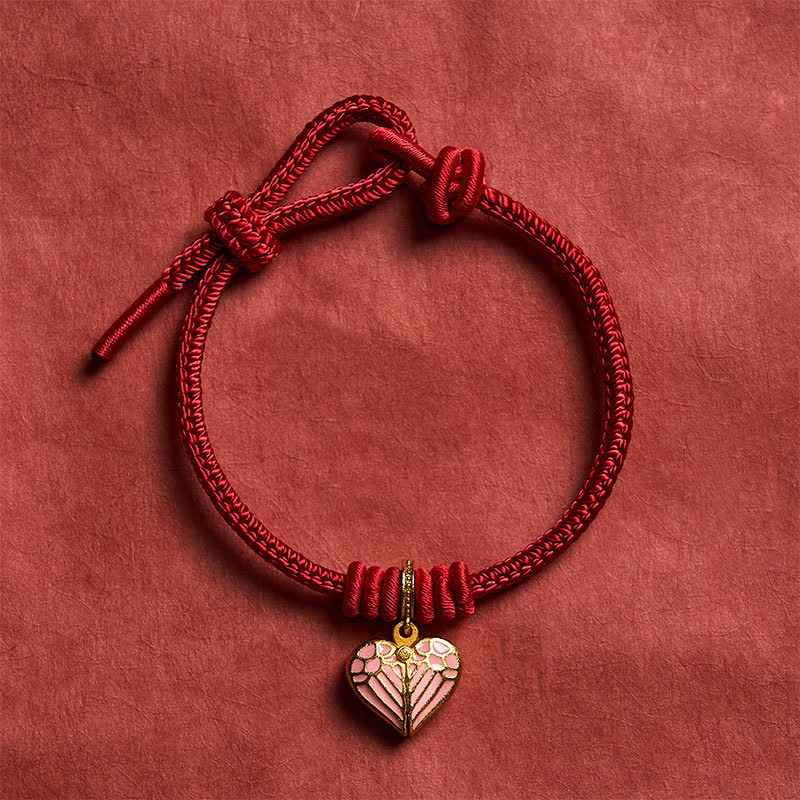 Buddha Stones Braccialetto portafortuna con ciondolo a forma di cuore e cordino rosso intrecciato, fatto a mano. - image 1
