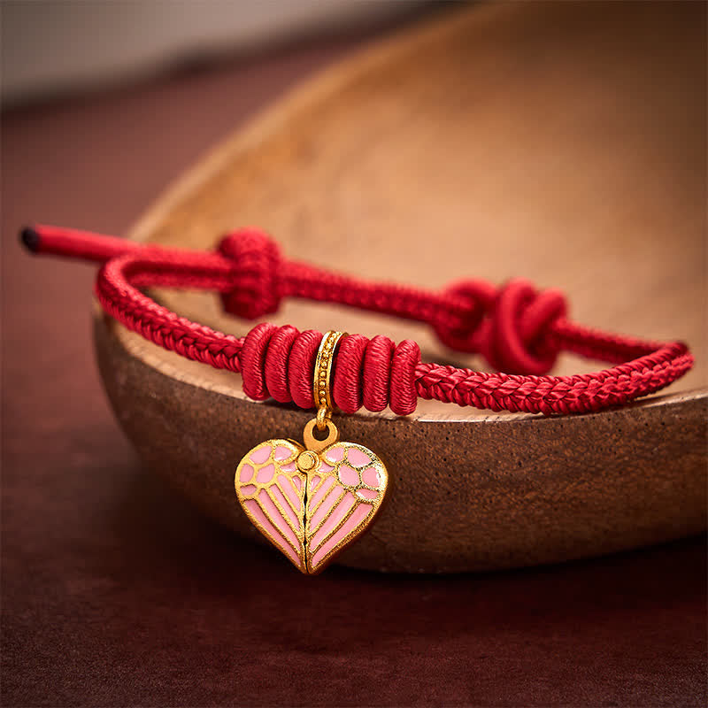 Buddha Stones Braccialetto portafortuna con ciondolo a forma di cuore e cordino rosso intrecciato, fatto a mano. - Rosso scuro - 5,91-7,48 pollici (15-19 cm) - image 0