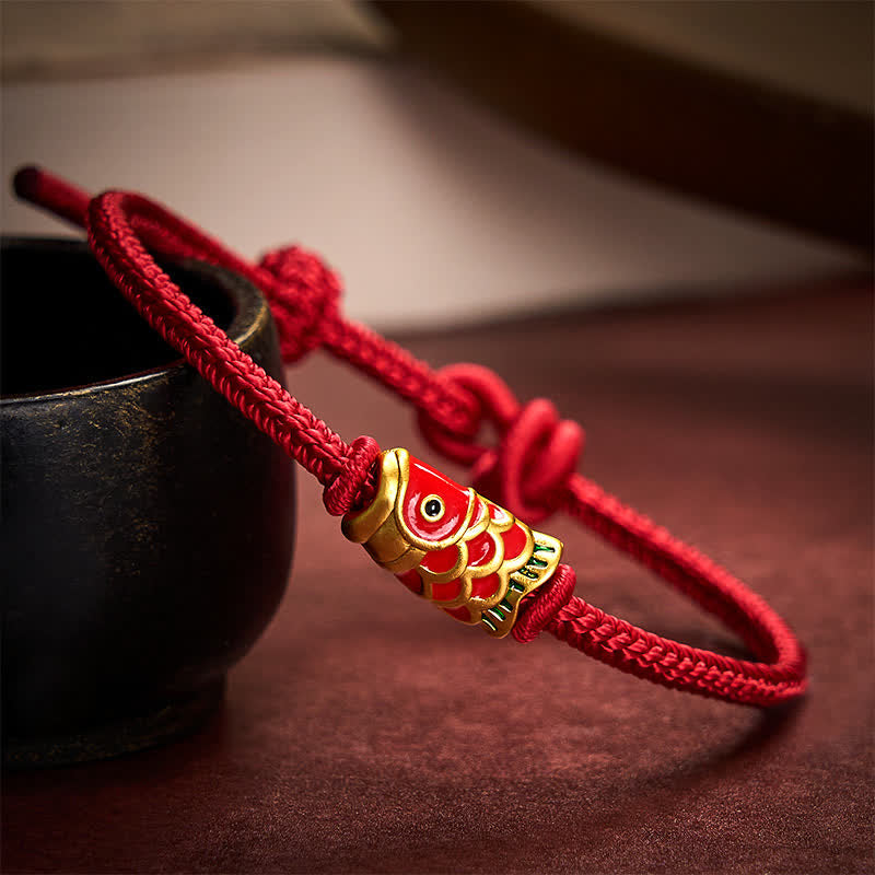 Buddha Stones Braccialetto intrecciato a mano con filo rosso e motivo a carpe koi, regolabile in resistenza. - Rosso scuro - 5,91-7,48 pollici (15-19 cm) - image 0