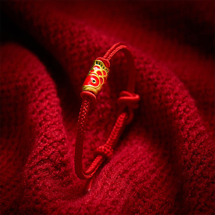 Buddha Stones Braccialetto intrecciato a mano con filo rosso e motivo a carpe koi, regolabile in resistenza. - image 10