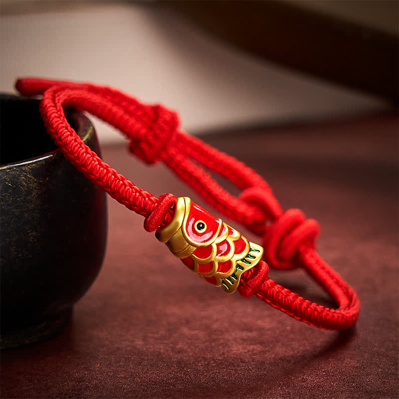 Buddha Stones Braccialetto intrecciato a mano con filo rosso e motivo a carpe koi, regolabile in resistenza. - Rosso - 5,91-7,48 pollici (15-19 cm) - image 8