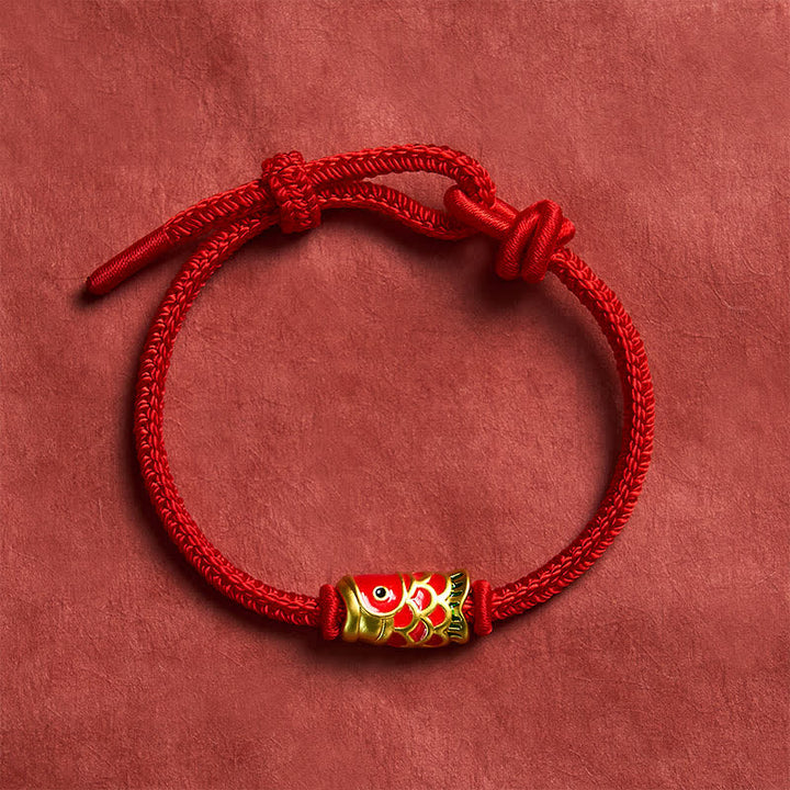 Buddha Stones Braccialetto intrecciato a mano con filo rosso e motivo a carpe koi, regolabile in resistenza. - image 11