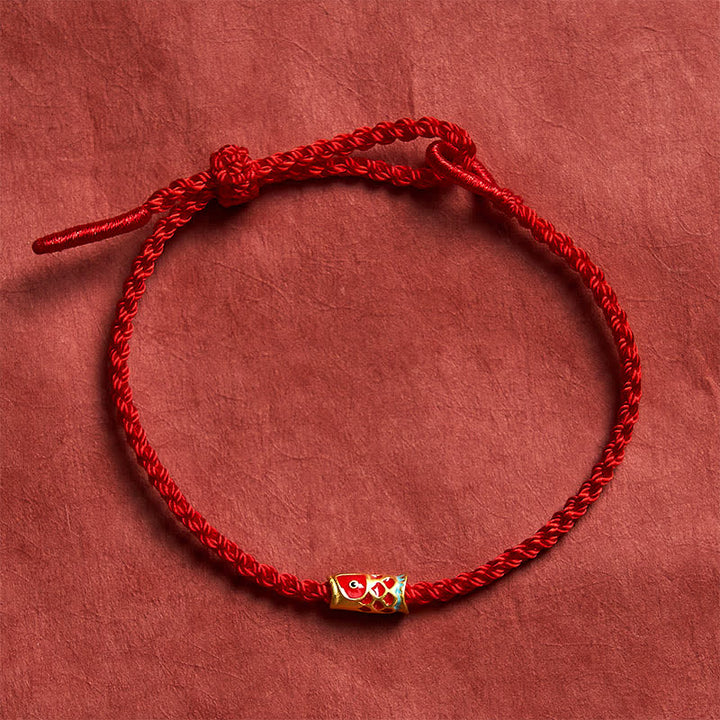 Buddha Stones Braccialetto portafortuna con cordino intrecciato a mano a forma di pesce koi rosso. - Rosso - 5,91-7,48 pollici (15-19 cm) - image 0
