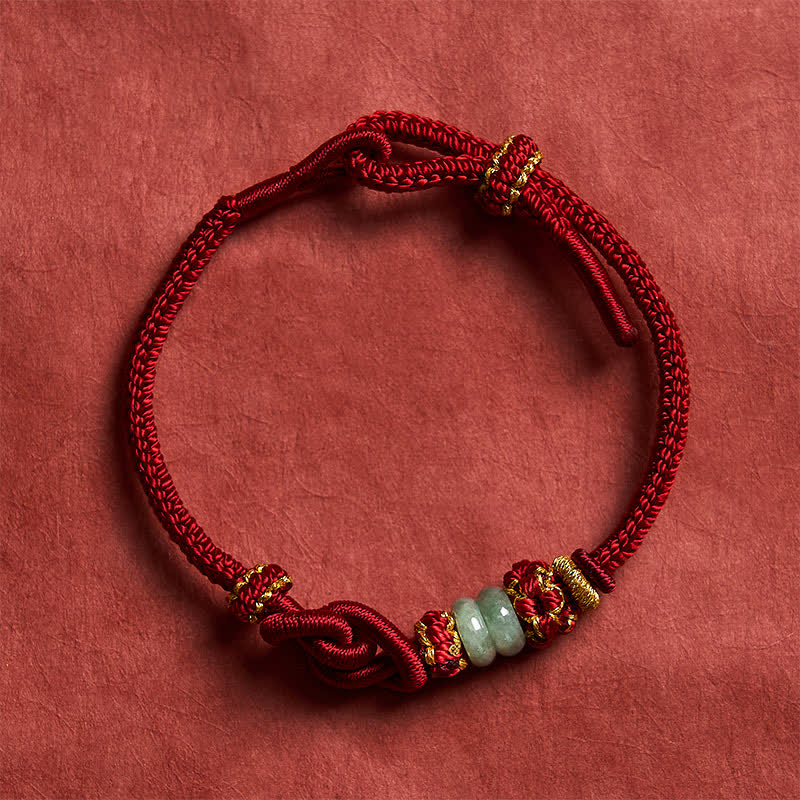 Buddha Stones Braccialetto regolabile intrecciato a mano in giada con nodo cinese portafortuna. - Rosso scuro - 15-19 cm - image 8