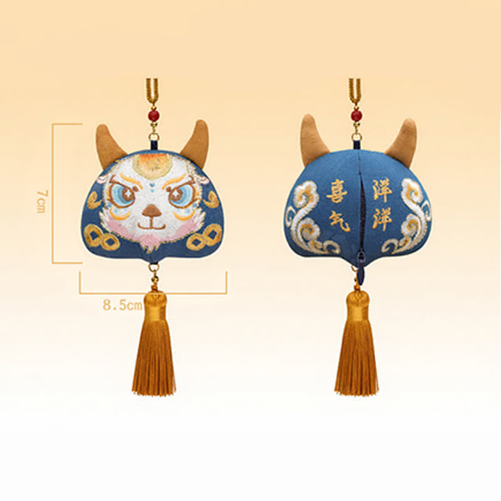 Buddha Stones Decorazione con nappa a tema drago e tigre ricamati dello zodiaco cinese, portafortuna e simpatici animali. - Capra - image 18