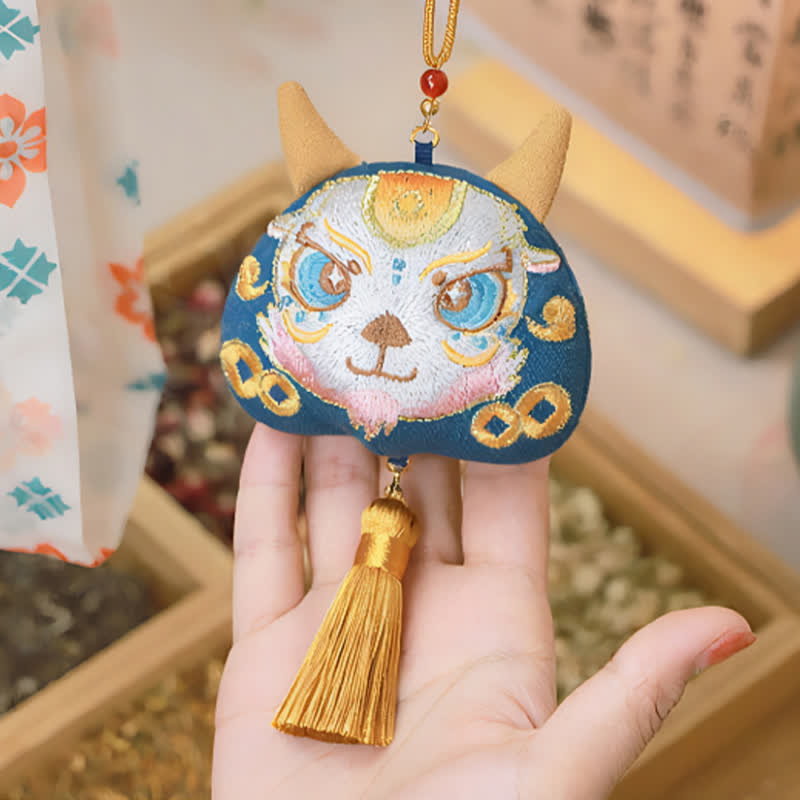Buddha Stones Decorazione con nappa a tema drago e tigre ricamati dello zodiaco cinese, portafortuna e simpatici animali. - image 19