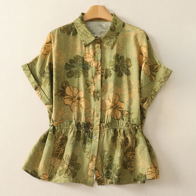 Buddha Stones Camicie estive da donna a maniche corte con bottoni e stampa floreale, stile boho. - GialloVerde - US8-10, UK/AU12-14, EU40-42 (2XL) - image 0