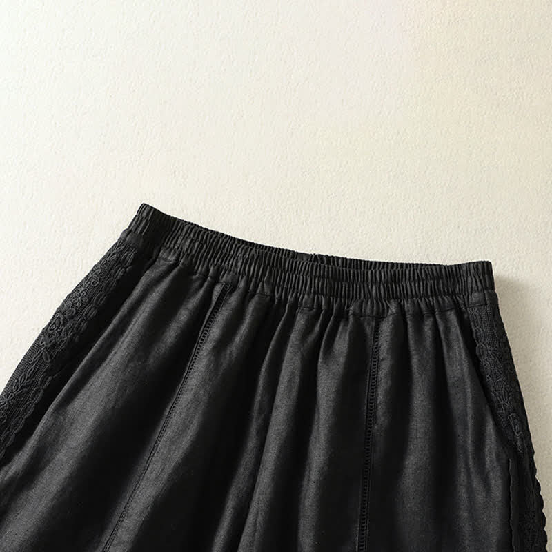 Buddha Stones Pantaloncini da donna estivi casual in stile boho, tinta unita, con lacci laterali decorativi e tasche. - image 7