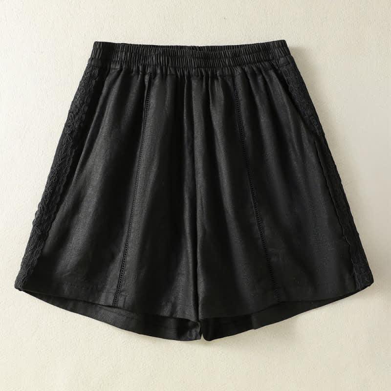 Buddha Stones Pantaloncini da donna estivi casual in stile boho, tinta unita, con lacci laterali decorativi e tasche. - Nero - US8-10, UK/AU12-14, EU40-42 (2XL) - image 5