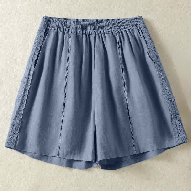 Buddha Stones Pantaloncini da donna estivi casual in stile boho, tinta unita, con lacci laterali decorativi e tasche. - Cadetto Blu - US8-10, UK/AU12-14, EU40-42 (2XL) - image 0