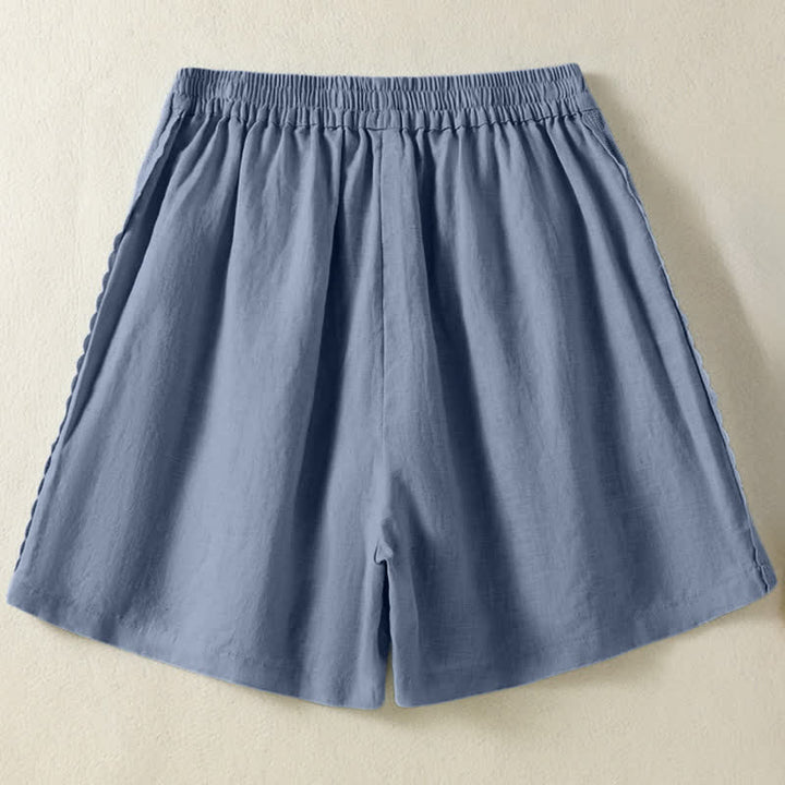 Buddha Stones Pantaloncini da donna estivi casual in stile boho, tinta unita, con lacci laterali decorativi e tasche. - image 1