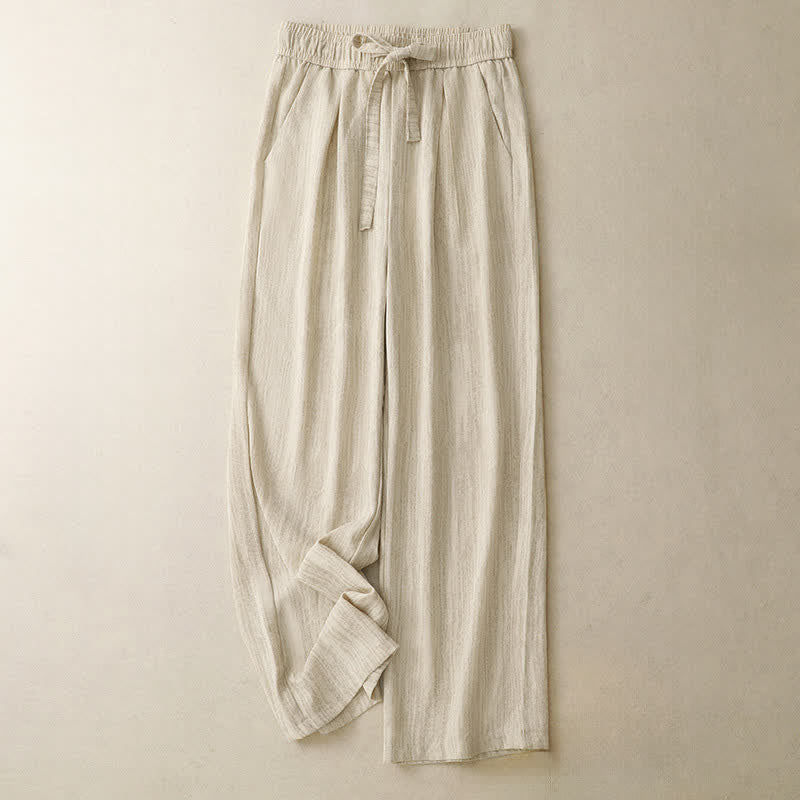 Buddha Stones Pantaloni estivi casual minimalisti con coulisse, tinta unita, alla caviglia, da donna, a gamba dritta con tasche. - Bianco antico - US8-10, UK/AU12-14, EU40-42 (2XL) - image 0