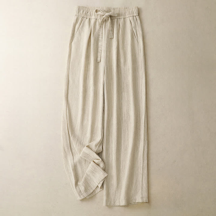 Buddha Stones Pantaloni estivi casual minimalisti con coulisse, tinta unita, alla caviglia, da donna, a gamba dritta con tasche. - Bianco antico - US8-10, UK/AU12-14, EU40-42 (2XL) - image 0