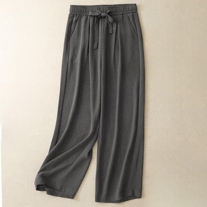 Buddha Stones Pantaloni estivi casual minimalisti con coulisse, tinta unita, alla caviglia, da donna, a gamba dritta con tasche. - Grigio tenue - US8-10, UK/AU12-14, EU40-42 (2XL) - image 13
