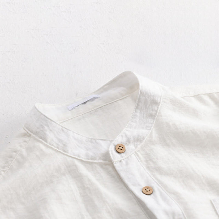 Buddha Stones Camicia da uomo estiva a maniche corte, stile Tang, casual, con colletto alla coreana, mezzo bottone e taschino applicato. - image 12