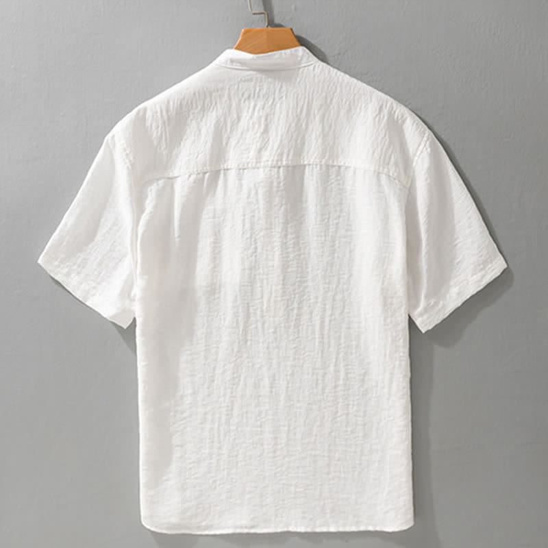 Buddha Stones Camicia da uomo estiva a maniche corte, stile Tang, casual, con colletto alla coreana, mezzo bottone e taschino applicato. - image 11