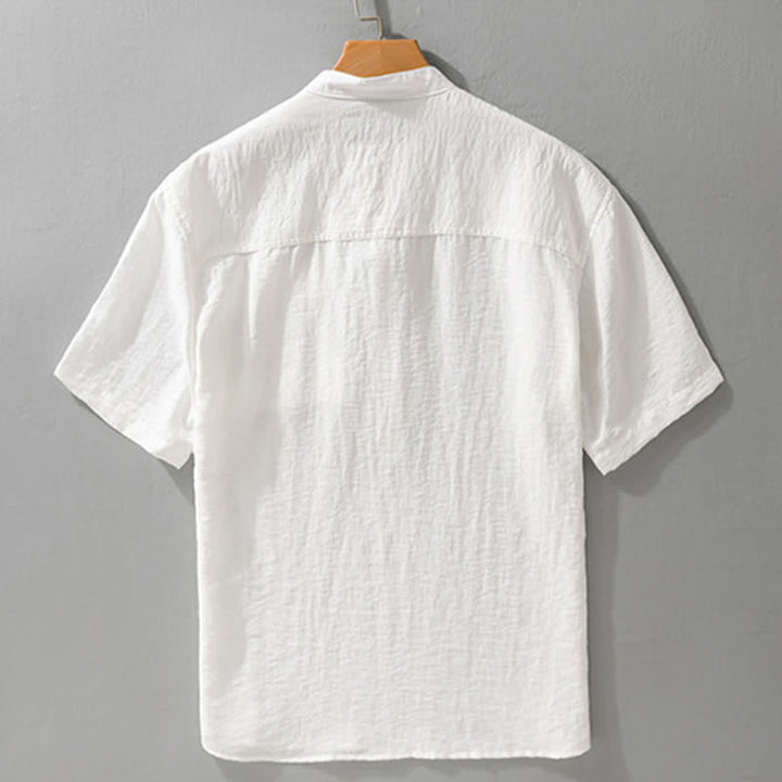 Buddha Stones Camicia da uomo estiva a maniche corte, stile Tang, casual, con colletto alla coreana, mezzo bottone e taschino applicato. - image 11