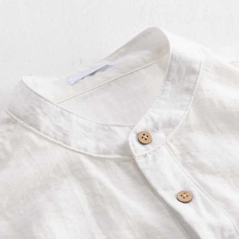 Buddha Stones Camicia da uomo estiva a maniche corte, stile Tang, casual, con colletto alla coreana, mezzo bottone e taschino applicato. - image 13